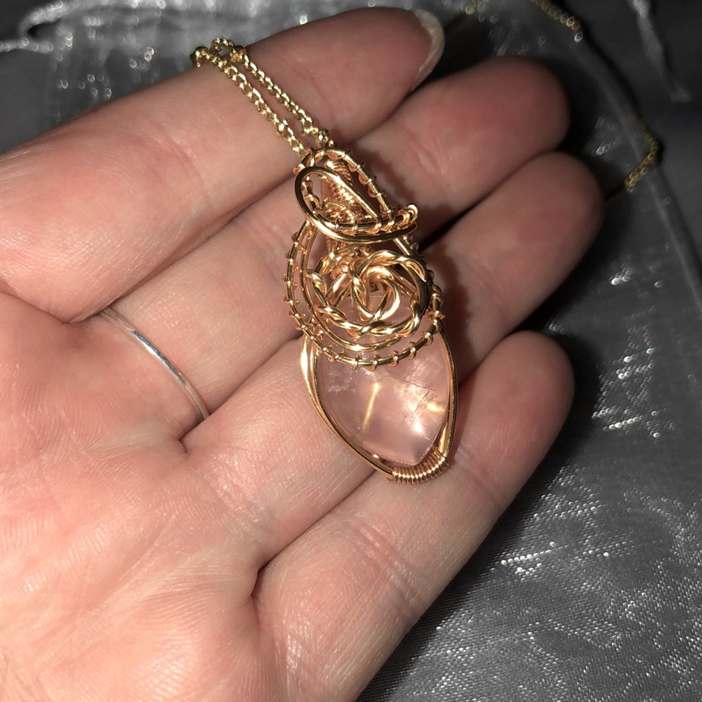 Beautiful Wire wrapped Rose quartz HAND CRAFTED necklace. Bought from IG SALE